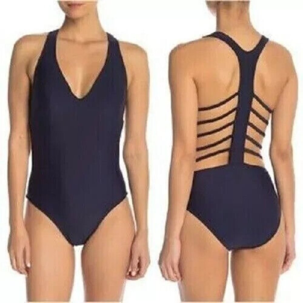 Rachel Roy NWOT $110 S Navy Blue Strappy Back Classic One Piece Swimsuit
